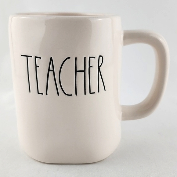 ⭐️2/ $50⭐️  Rae Dunn Artisan White Glossy Mug Black Large Letters TEACHER - Picture 1 of 9